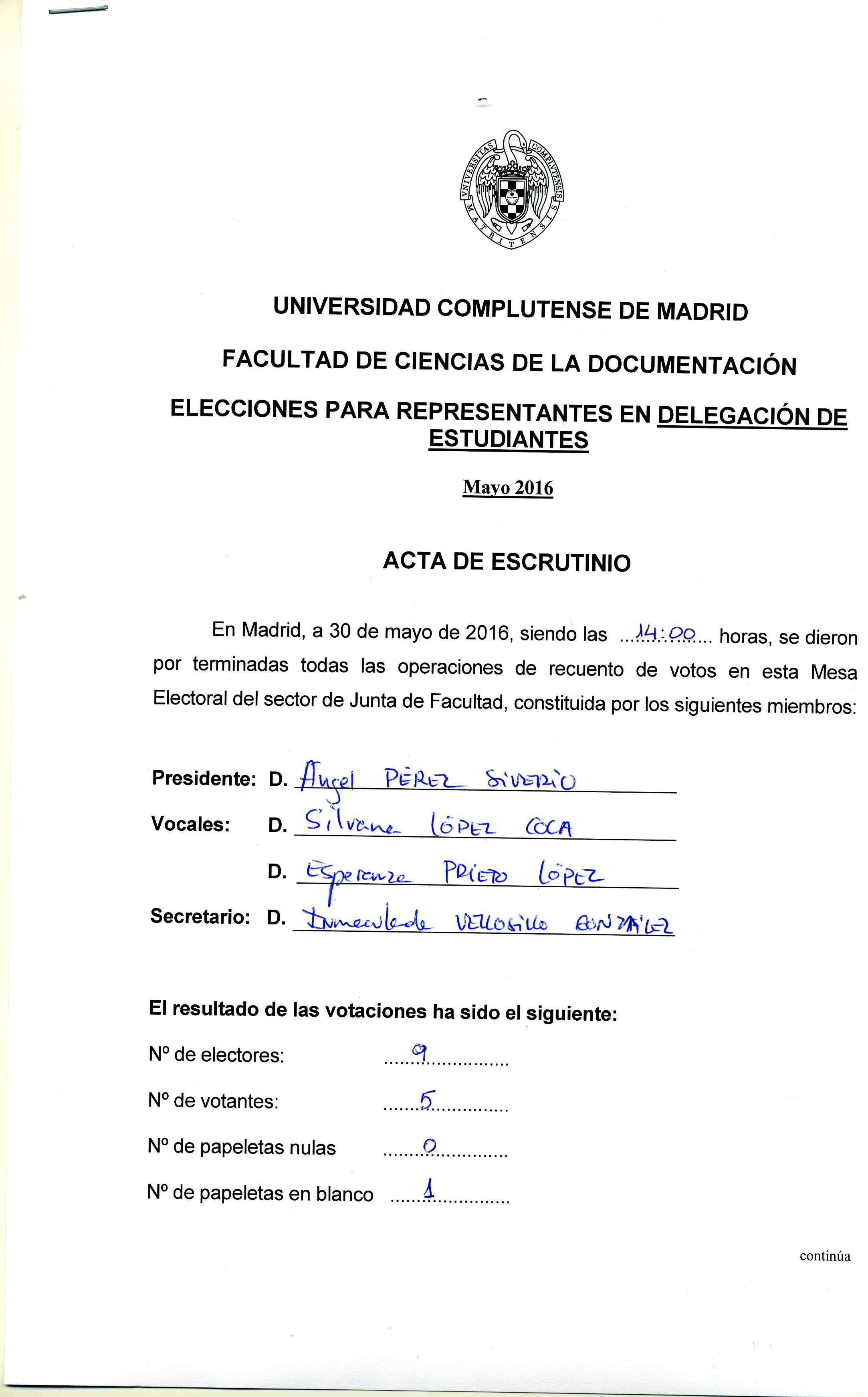 Acta de escrutinio 1